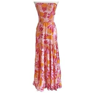 Abel The Label Strapless Maxi Dress XS Pink Tropical Floral Resort Anthropologie